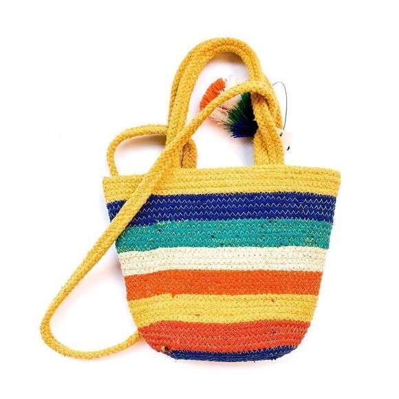 NWT Francesca'd Yellow Orange Blue Green Striped Rope Tassel Crossbody Bag - Picture 6 of 7